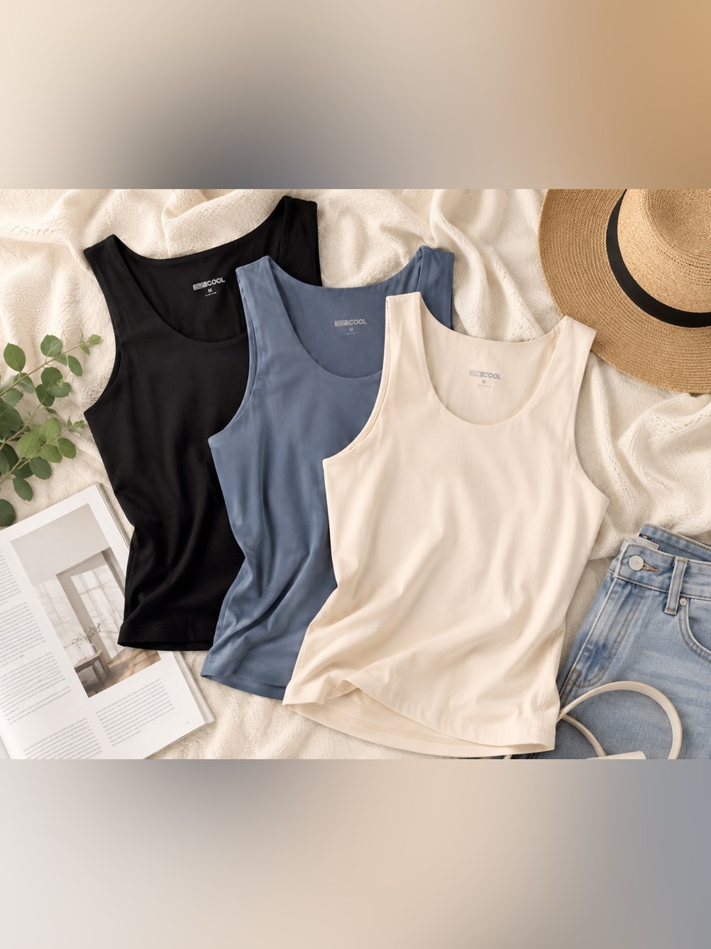 32° Cool Ribbed Tank Top Bundle of 3 Women’s Medium Black Blue Cream